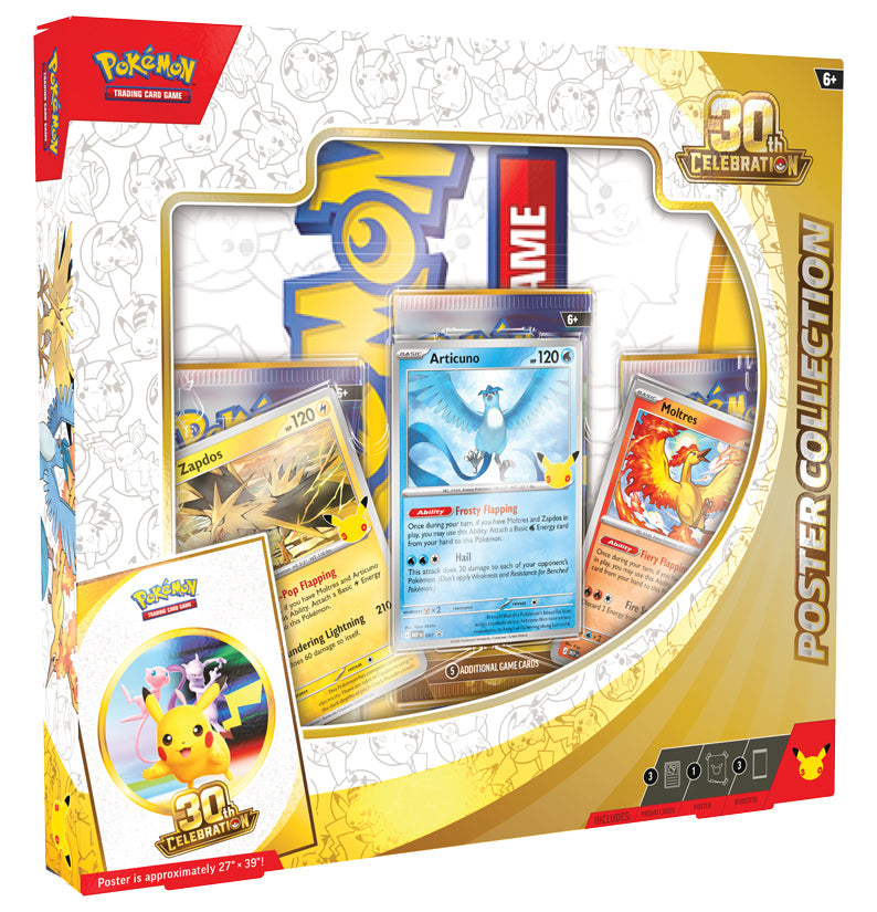 Pokémon TCG 30th Celebration Poster Collection with Articuno, Zapdos and Moltres promos
