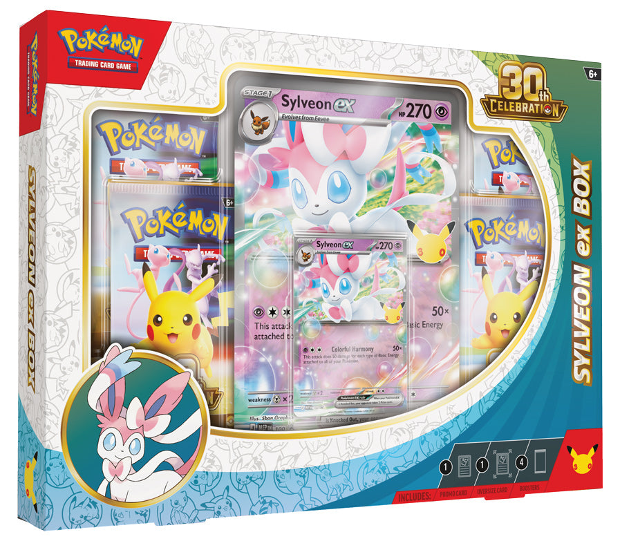Pokémon TCG 30th Celebration Sylveon ex Box with promo card, oversize card and 4 booster packs
